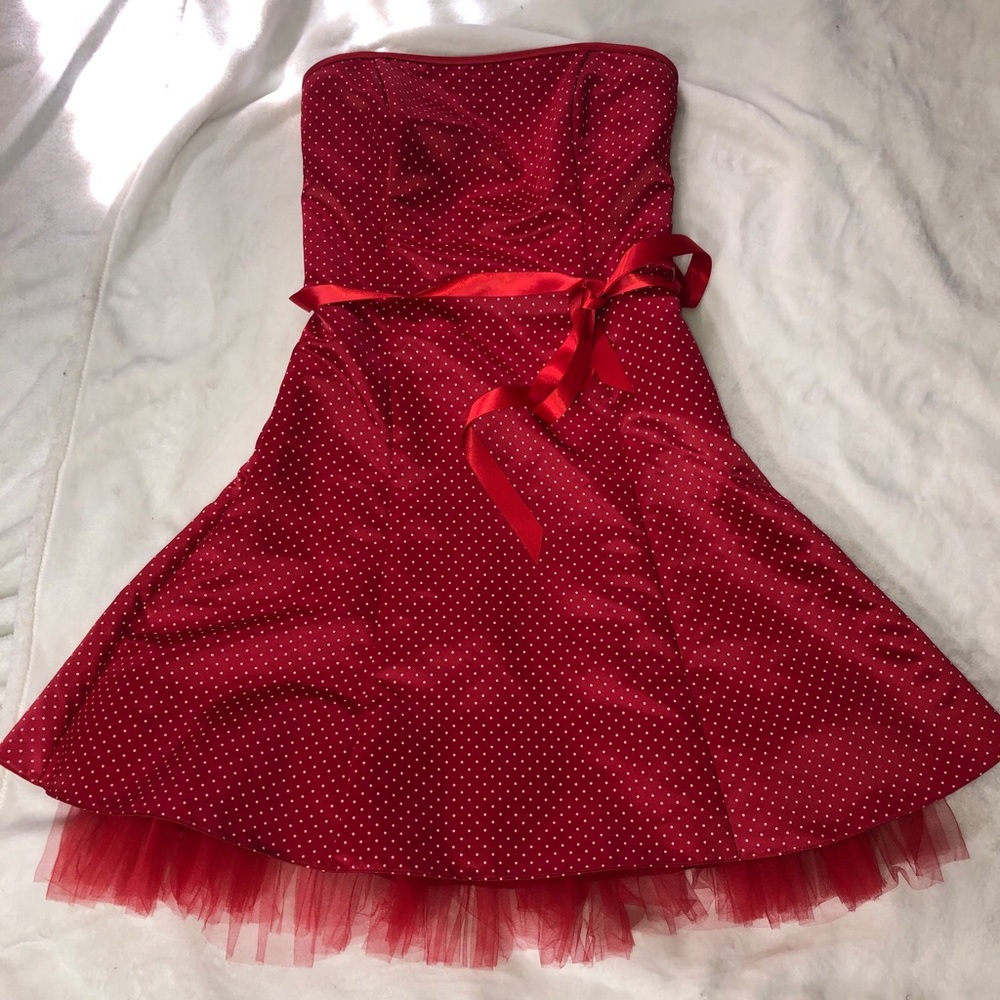 Jessica McClintock Gunne Sax Strapless Polka Dot  Dress 9/10 Disneybound Minnie
